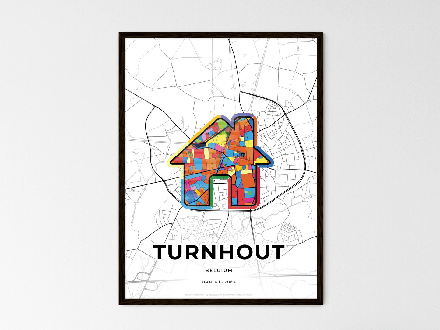Turnhout Belgium wedding art map with home icon