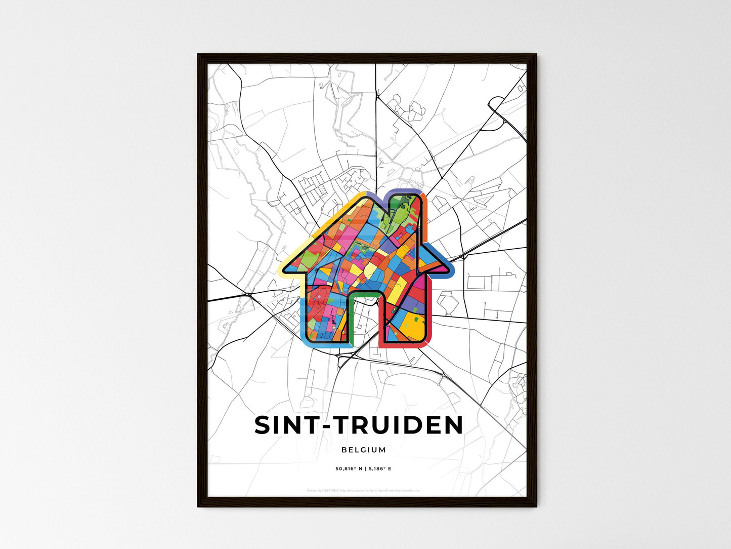 Sint-Truiden Belgium wedding art map with home icon