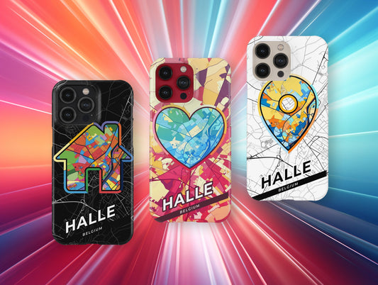 Halle Belgium slim phone case with colorful icon. Birthday, wedding or housewarming gift. Couple match cases.
