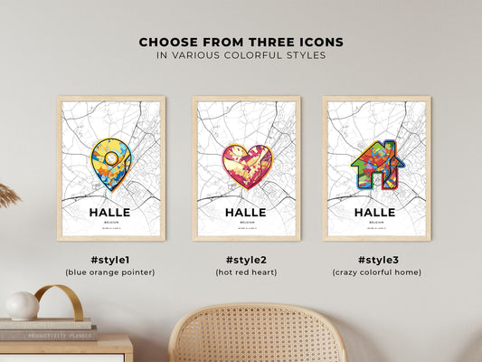 Halle Belgium maps with colorful icons