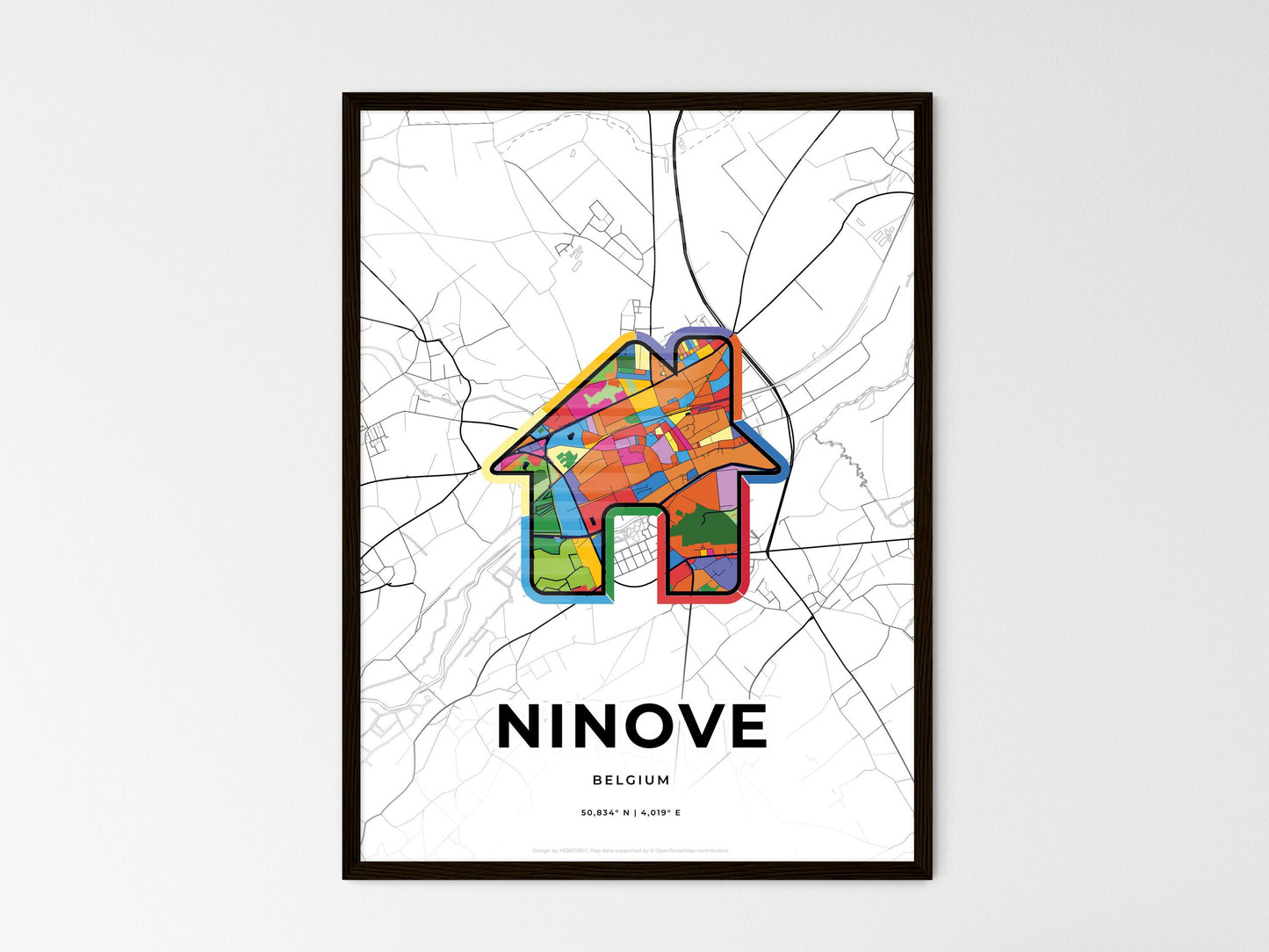 Ninove Belgium wedding art map with home icon