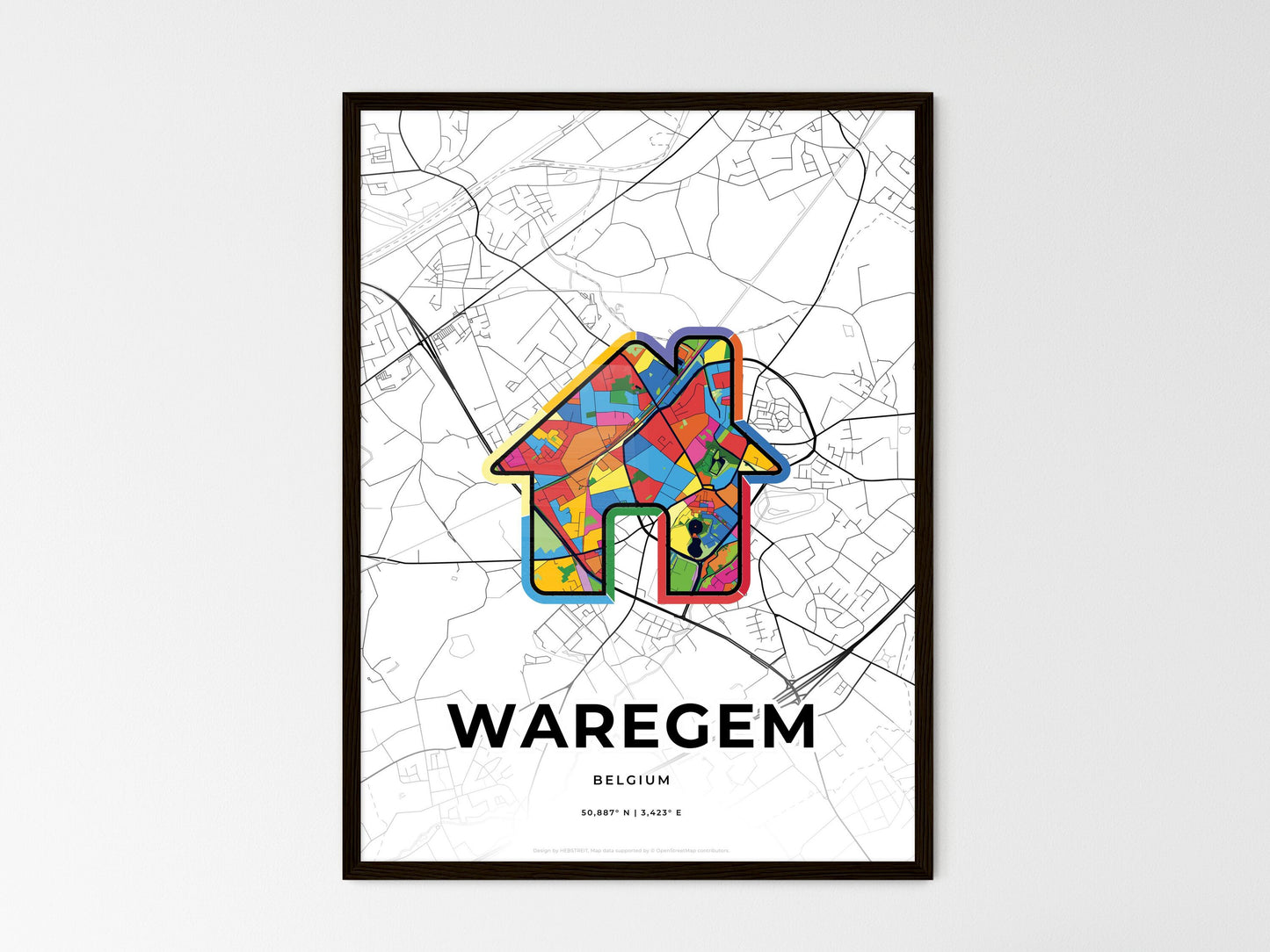 Waregem Belgium wedding art map with home icon