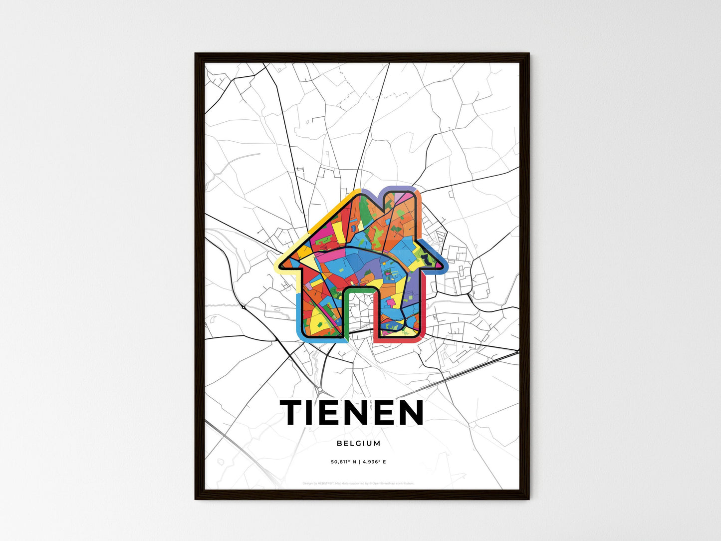 Tienen Belgium wedding art map with home icon