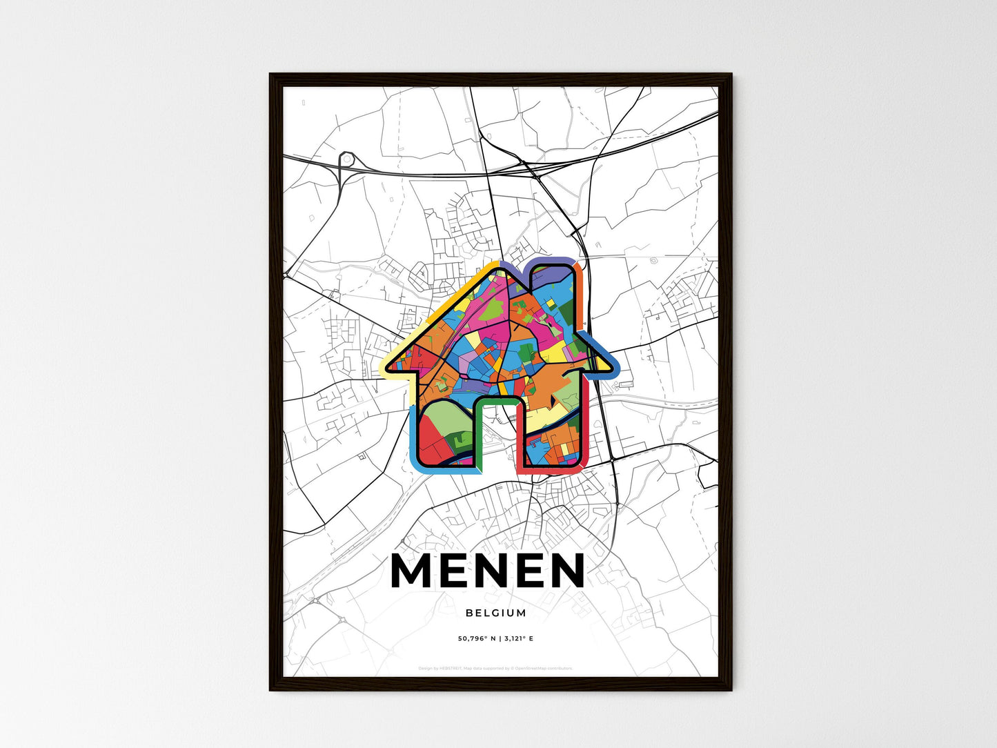 Menen Belgium wedding art map with home icon