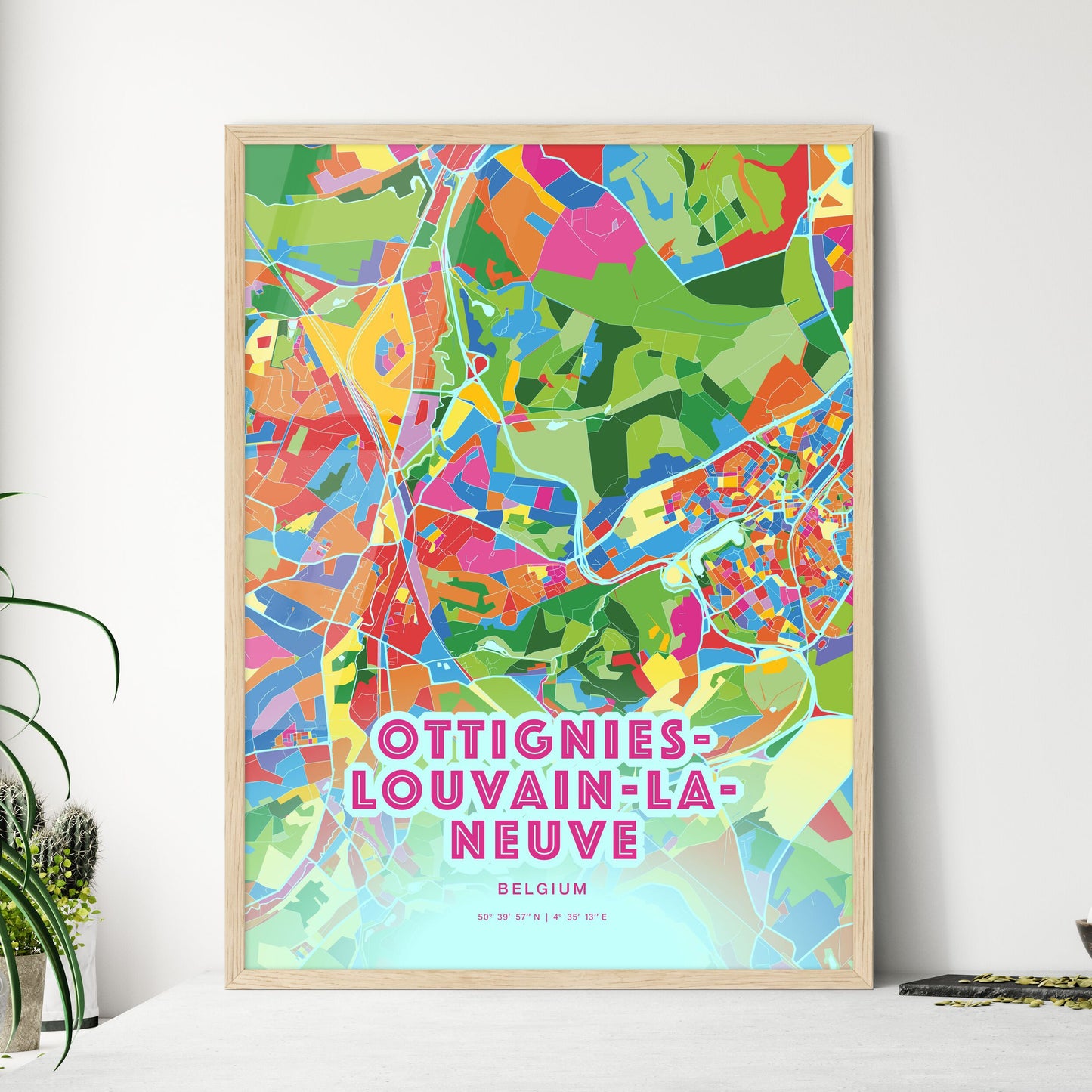 Colorful OTTIGNIES-LOUVAIN-LA-NEUVE BELGIUM Fine Art Map Crazy Colors