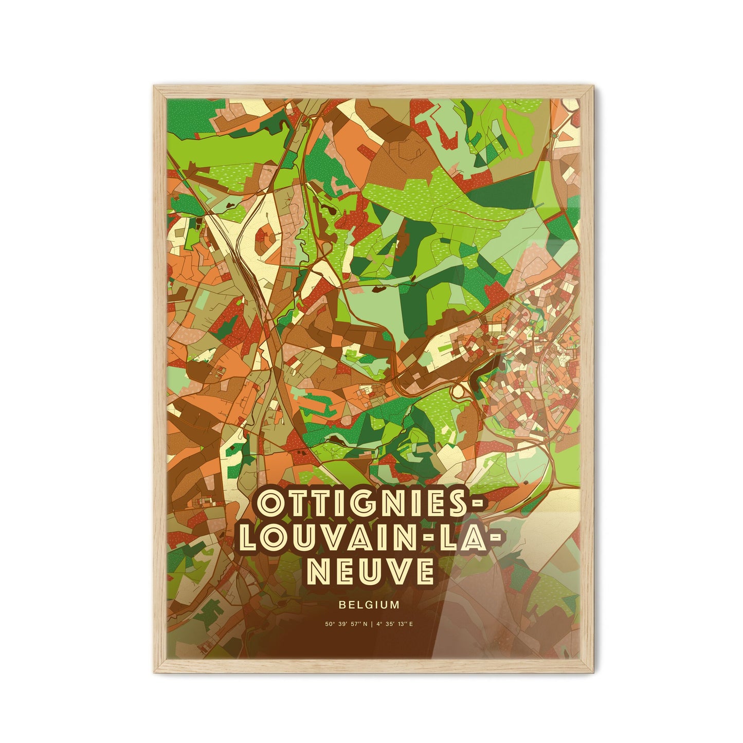 Colorful OTTIGNIES-LOUVAIN-LA-NEUVE BELGIUM Fine Art Map Farmhouse