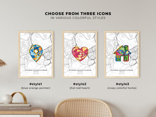Ottignies-Louvain-La-Neuve Belgium maps with colorful icons