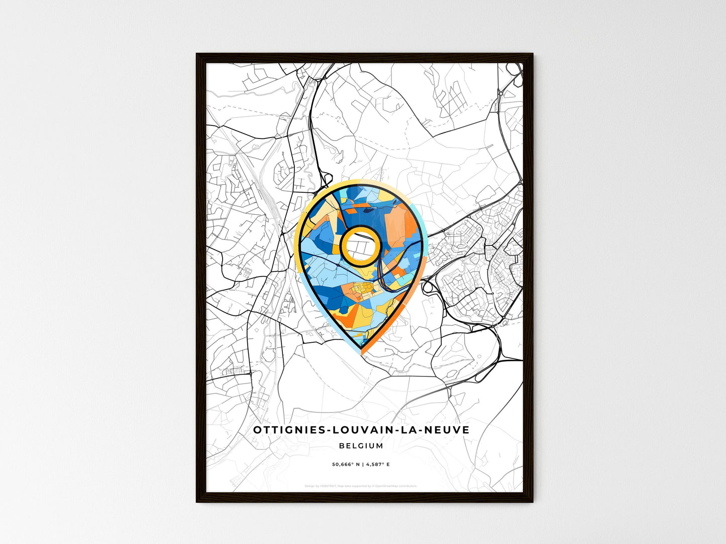 OTTIGNIES-LOUVAIN-LA-NEUVE BELGIUM minimal art map with a colorful icon. Where it all began, Couple map gift. Style 1