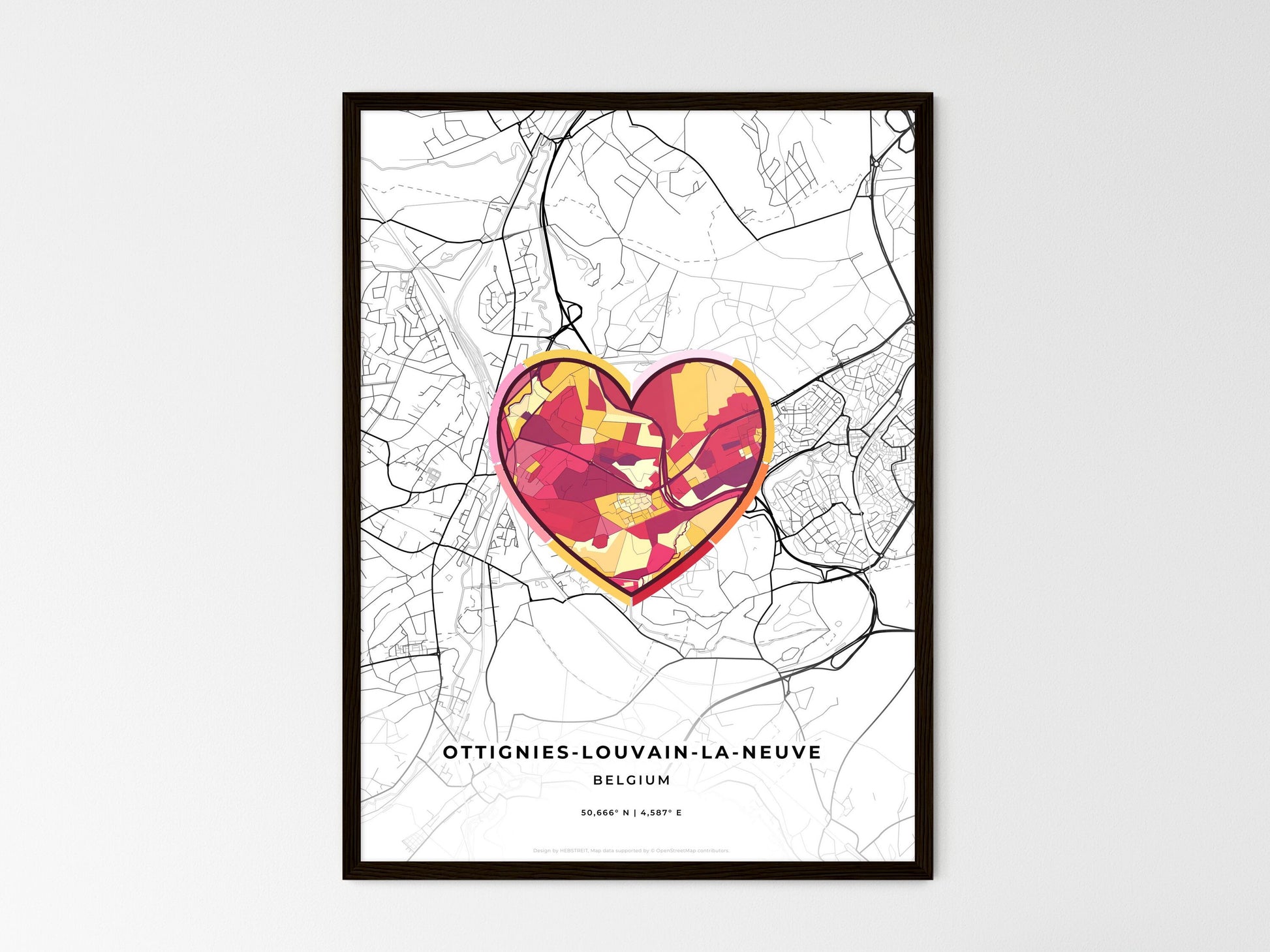OTTIGNIES-LOUVAIN-LA-NEUVE BELGIUM minimal art map with a colorful icon. Where it all began, Couple map gift. Style 2