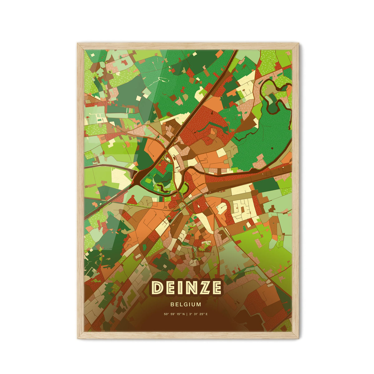 Colorful DEINZE BELGIUM Fine Art Map Farmhouse