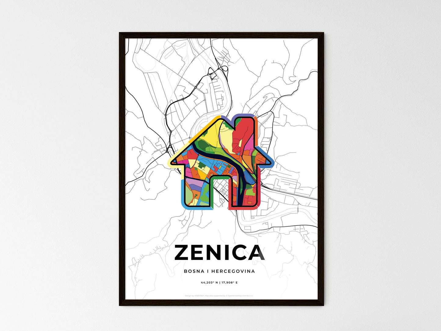 Zenica Bosnia And Herzegovina wedding art map with home icon