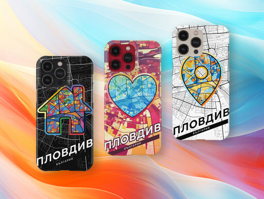 Пловдив България slim phone case with colorful icon. Birthday, wedding or housewarming gift. Couple match cases.
