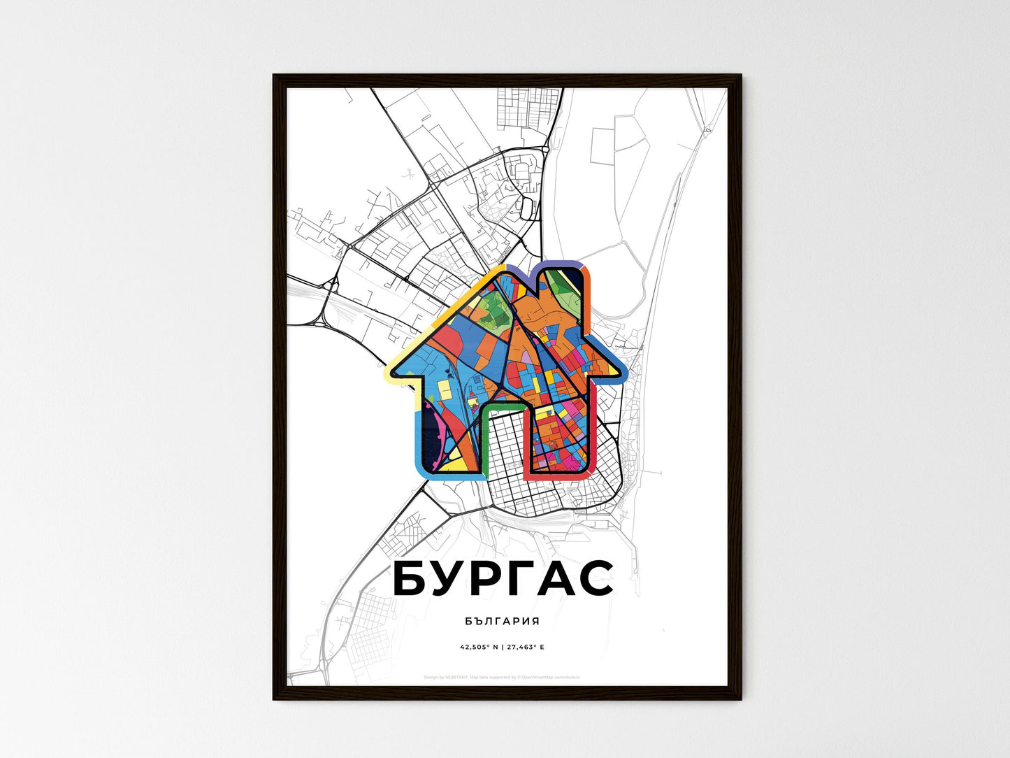 Burgas Bulgaria wedding art map with home icon