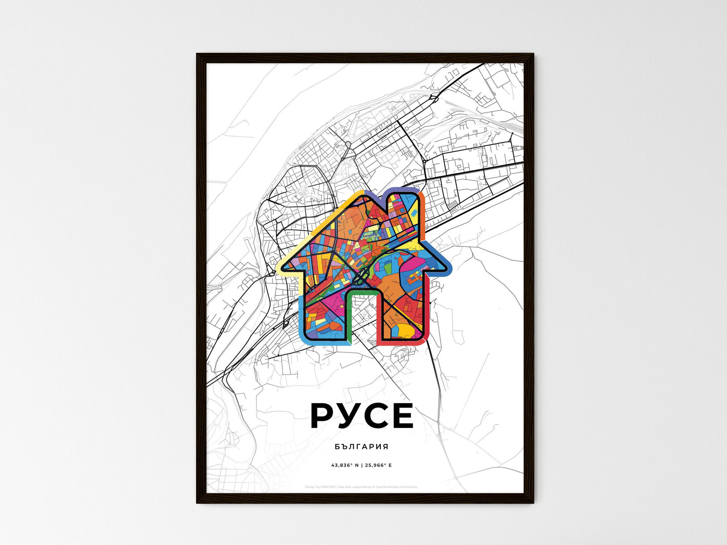 Ruse Bulgaria wedding art map with home icon