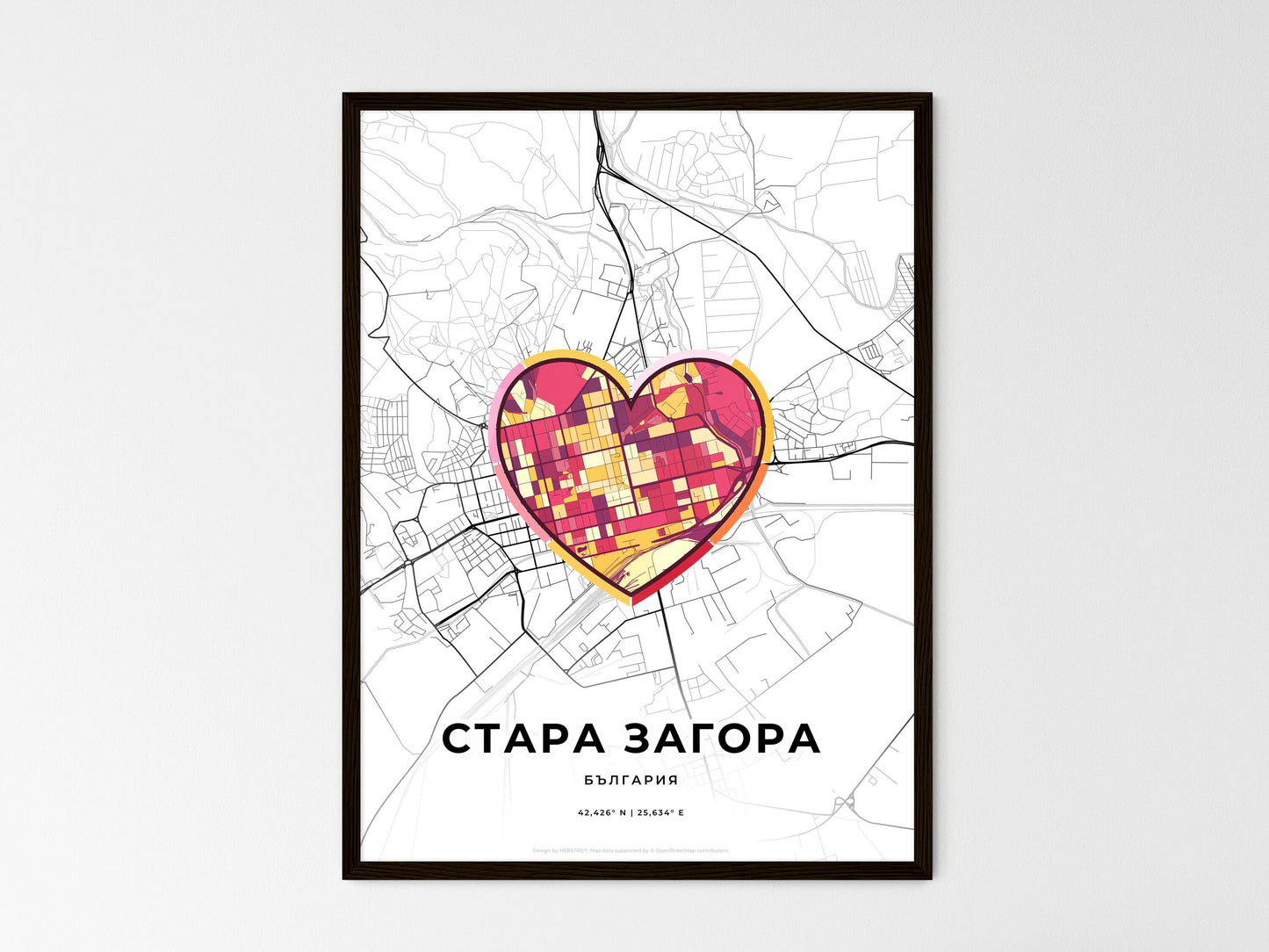Stara Zagora Bulgaria wedding art map with heart icon