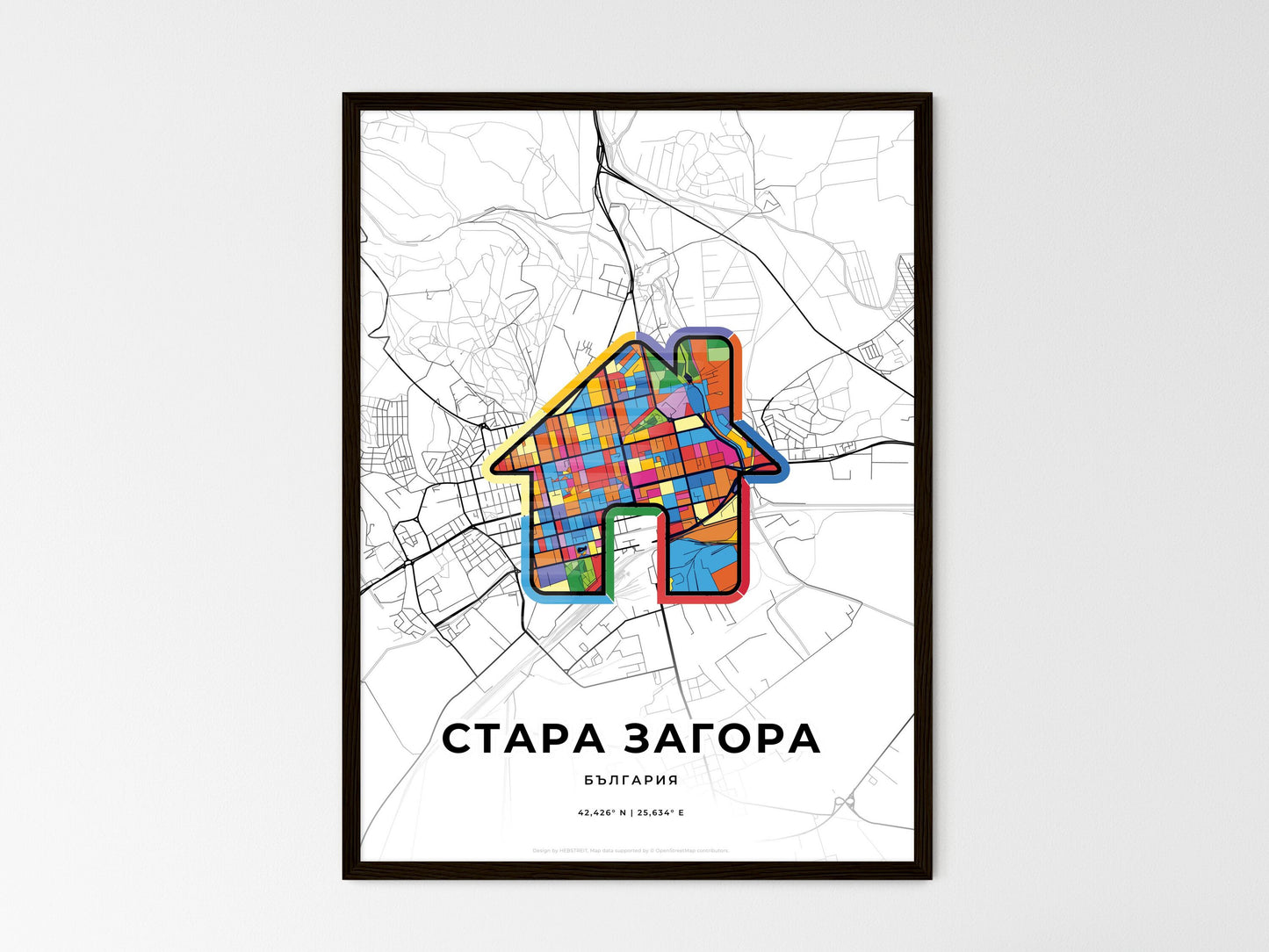 Stara Zagora Bulgaria wedding art map with home icon