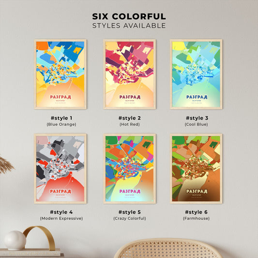 Colorful RAZGRAD BULGARIA Fine Art Map Blue Orange