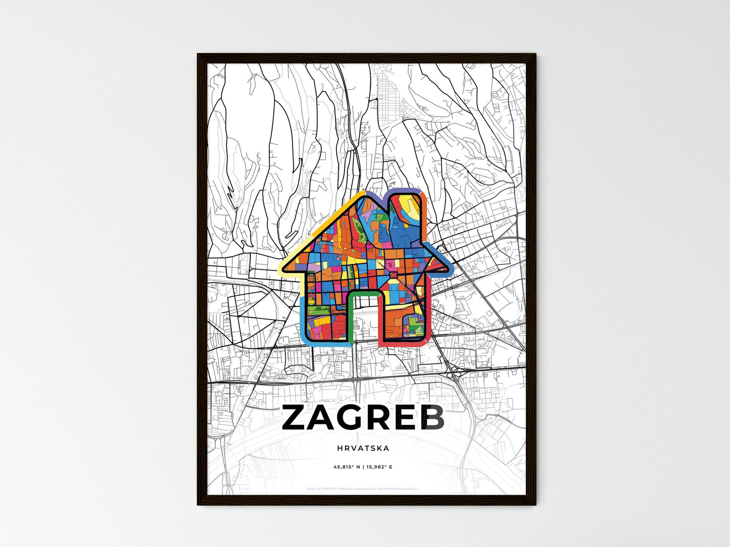 Zagreb Croatia wedding art map with home icon