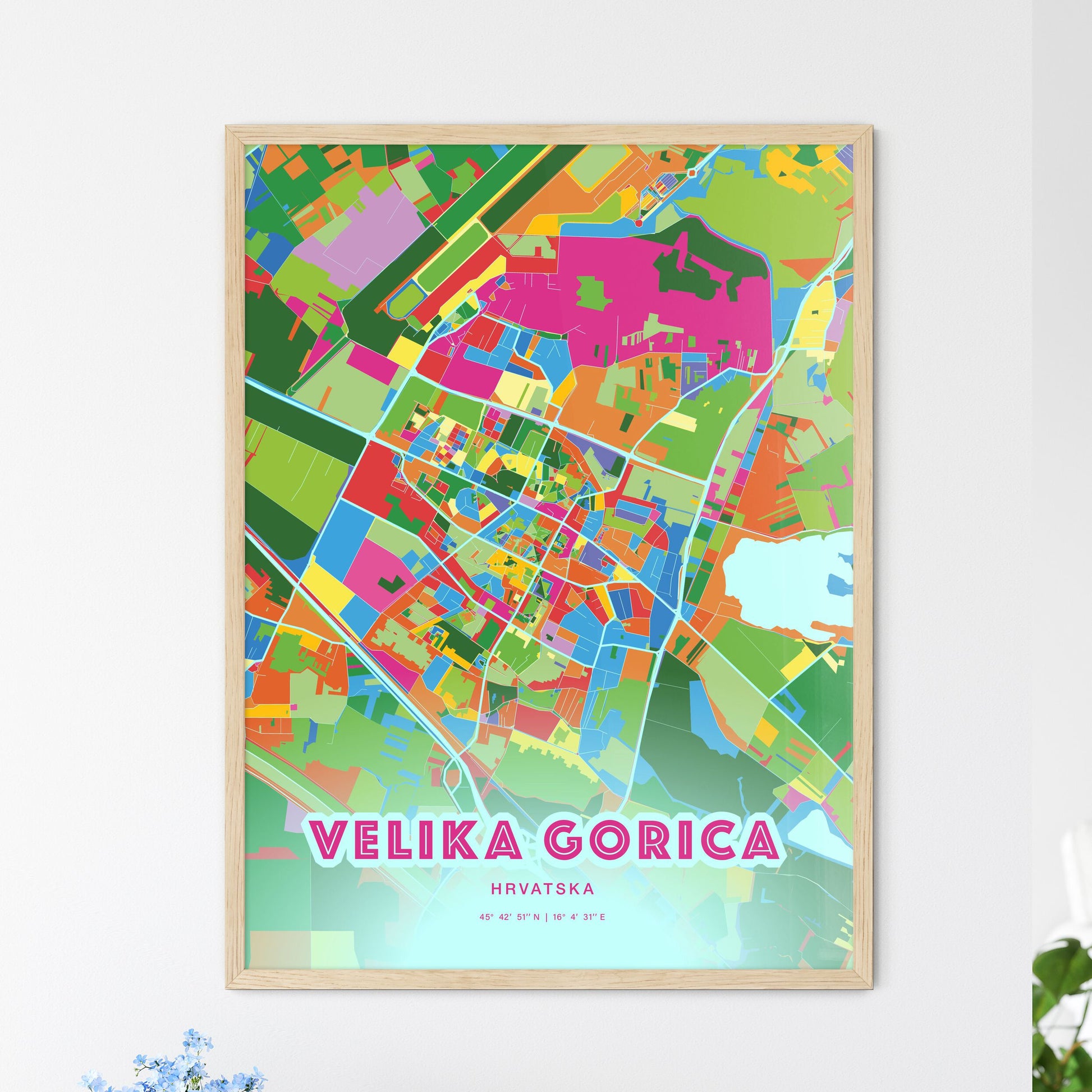 Colorful VELIKA GORICA CROATIA Fine Art Map Crazy Colors