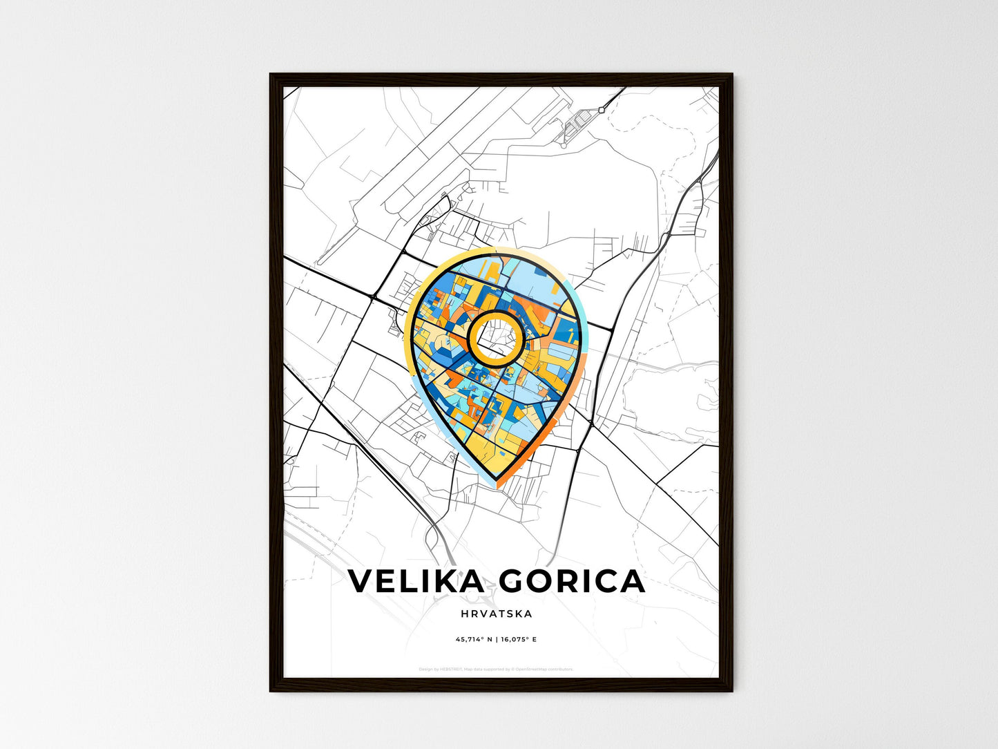 VELIKA GORICA CROATIA minimal art map with a colorful icon. Where it all began, Couple map gift. Style 1