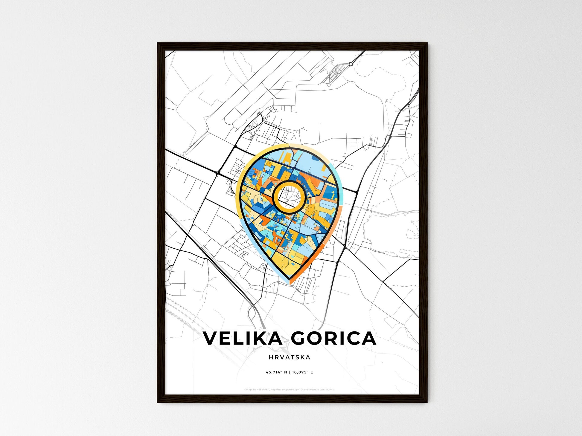 VELIKA GORICA CROATIA minimal art map with a colorful icon. Where it all began, Couple map gift. Style 1