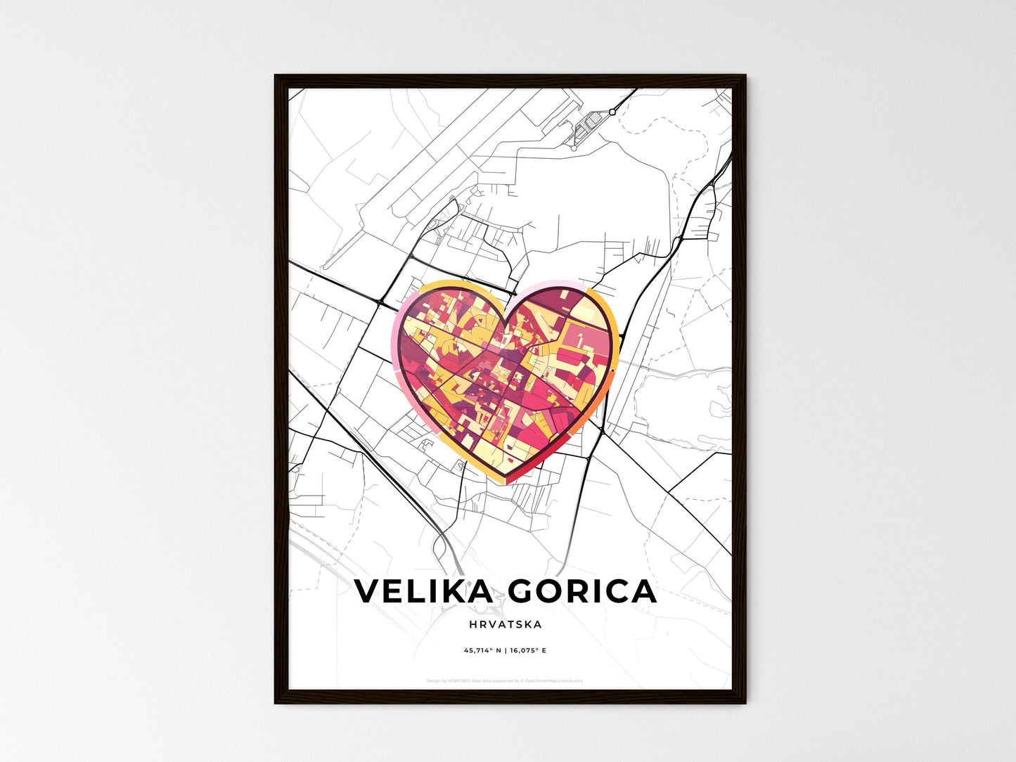 VELIKA GORICA CROATIA minimal art map with a colorful icon. Where it all began, Couple map gift. Style 2