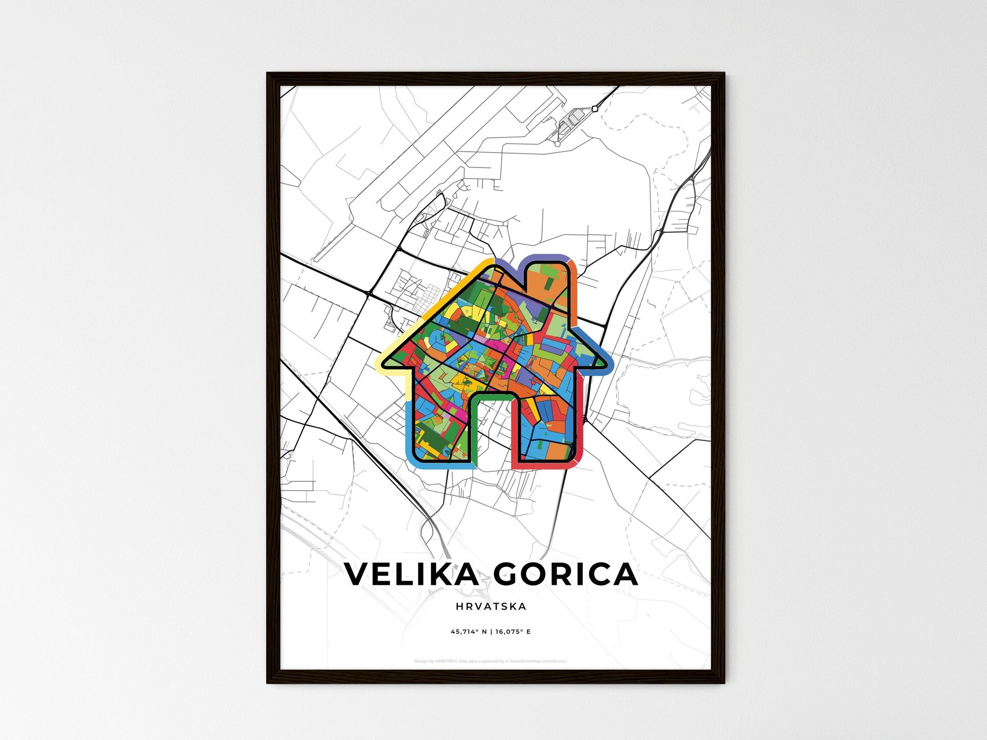 VELIKA GORICA CROATIA minimal art map with a colorful icon. Where it all began, Couple map gift. Style 3