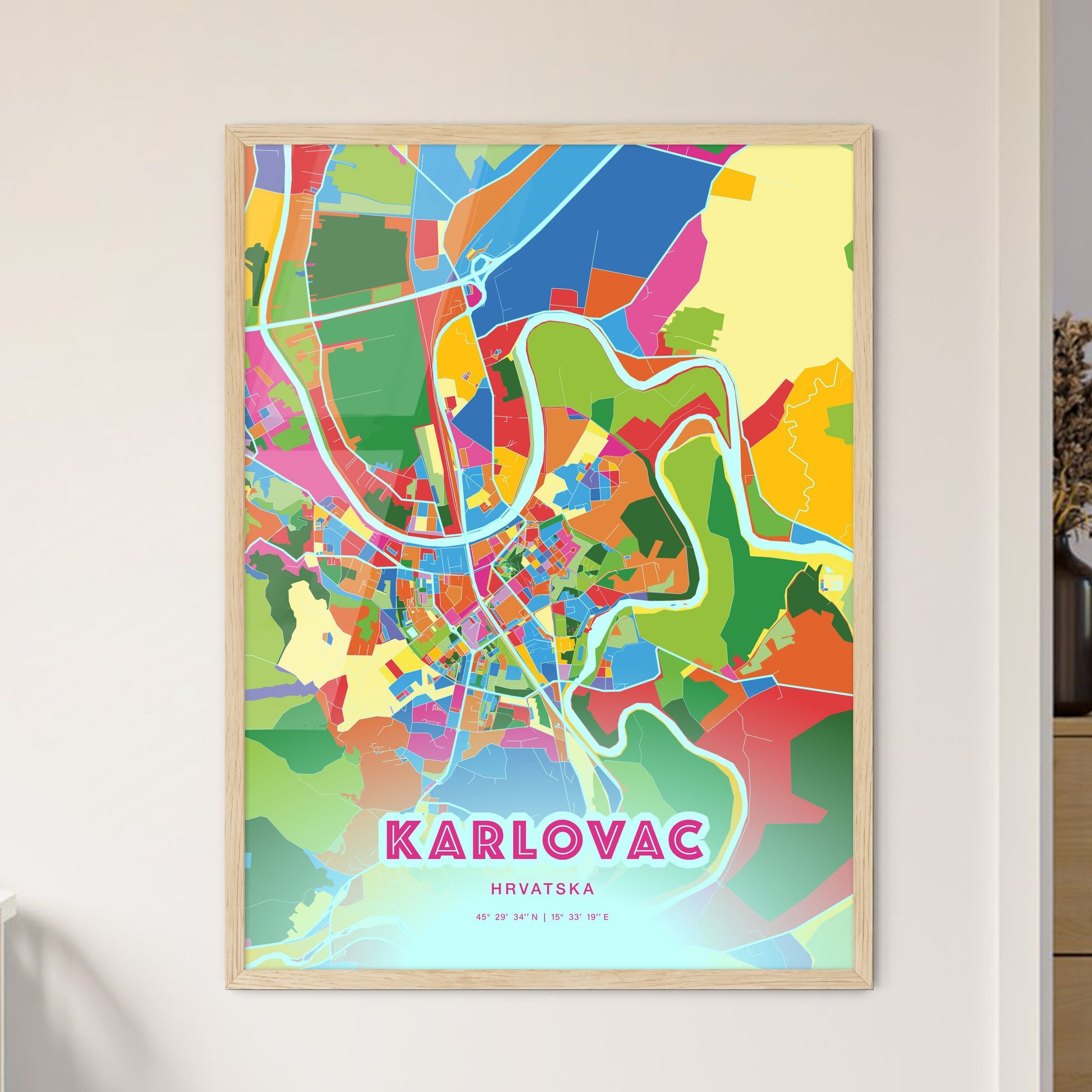 Colorful KARLOVAC CROATIA Fine Art Map Crazy Colors
