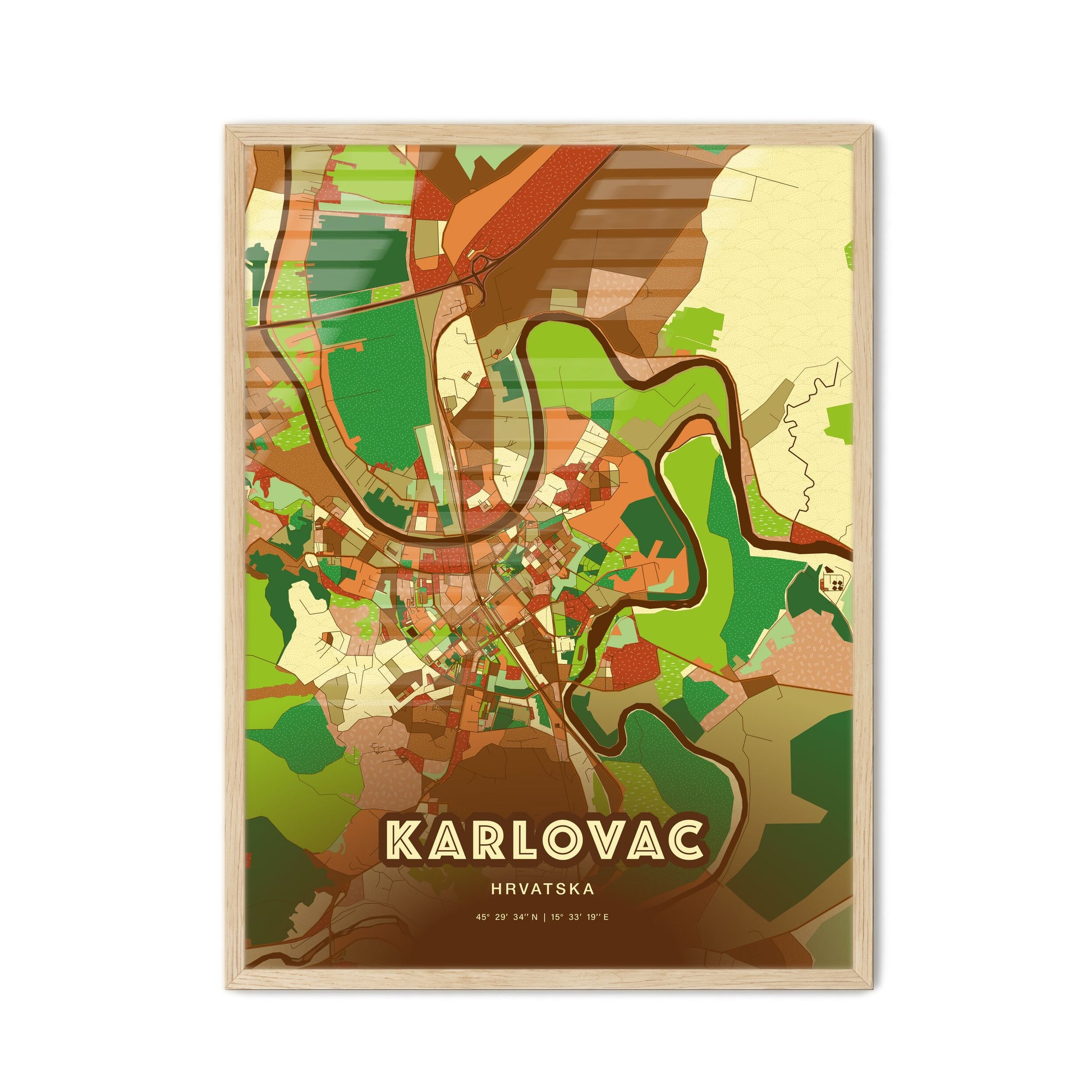Colorful KARLOVAC CROATIA Fine Art Map Farmhouse