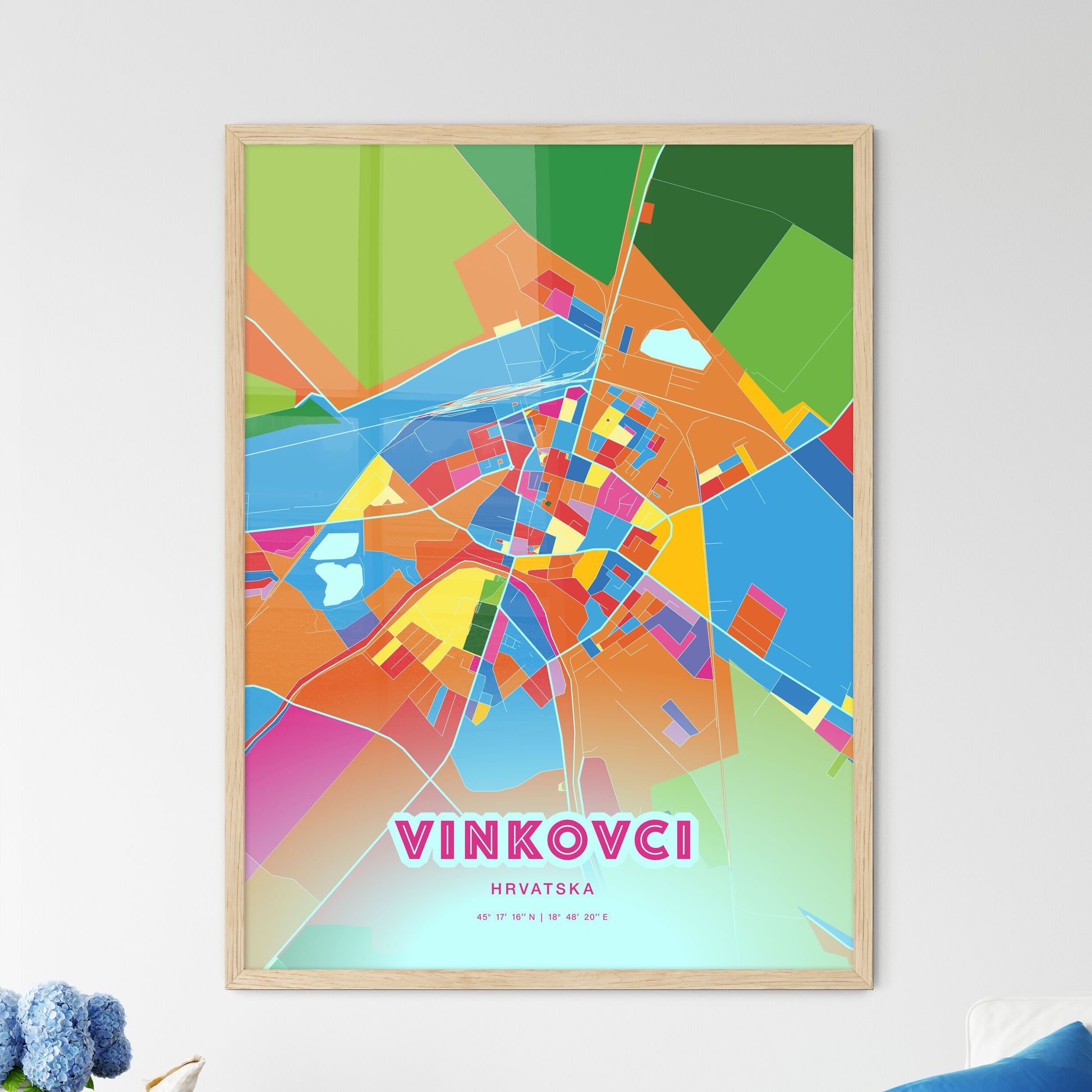 Colorful VINKOVCI CROATIA Fine Art Map Crazy Colors