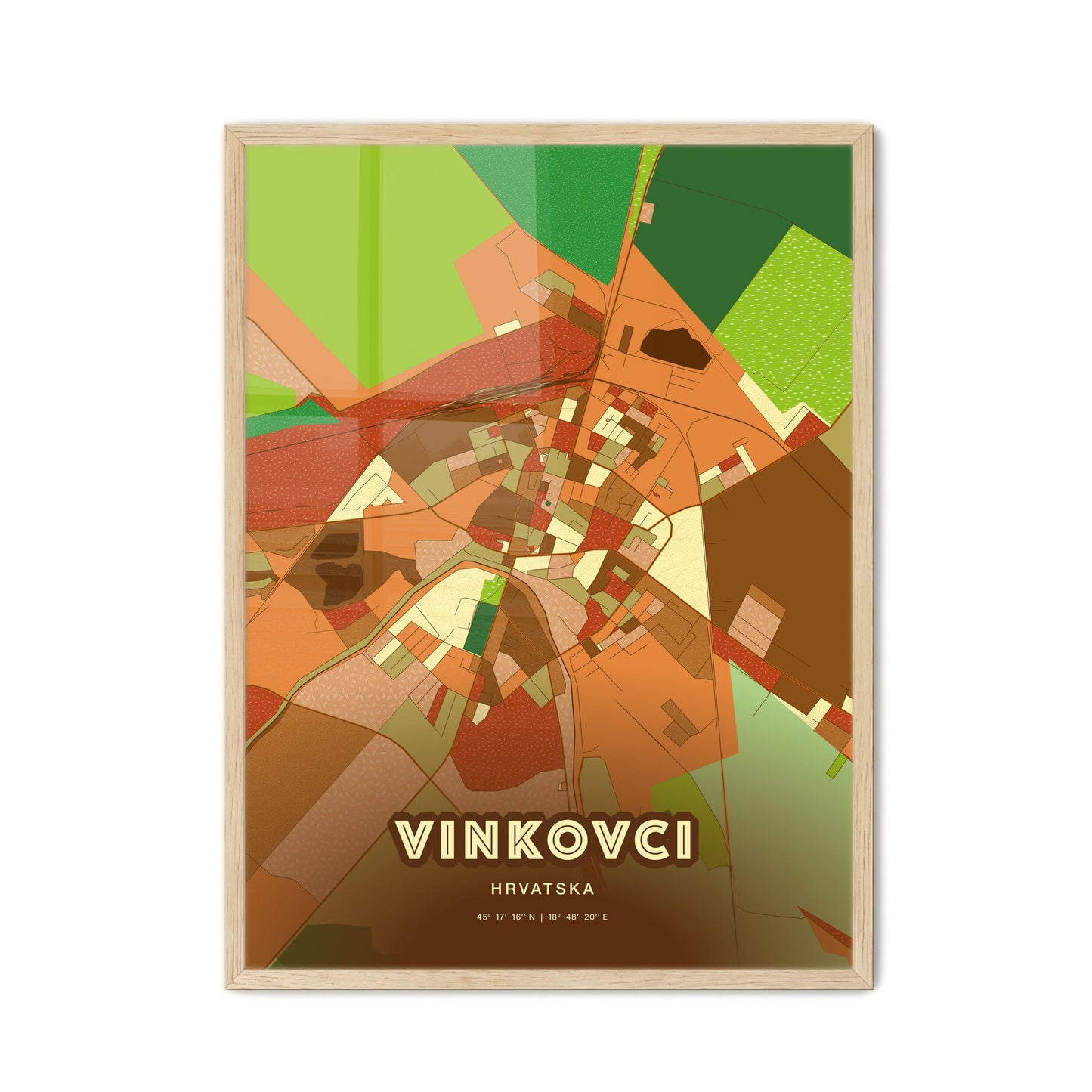 Colorful VINKOVCI CROATIA Fine Art Map Farmhouse