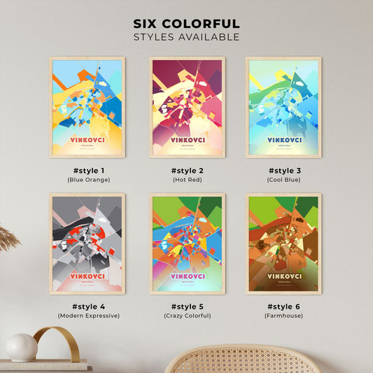 Colorful VINKOVCI CROATIA Fine Art Map Blue Orange