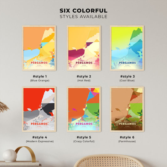 Colorful PÉRGAMOS CYPRUS Fine Art Map Blue Orange