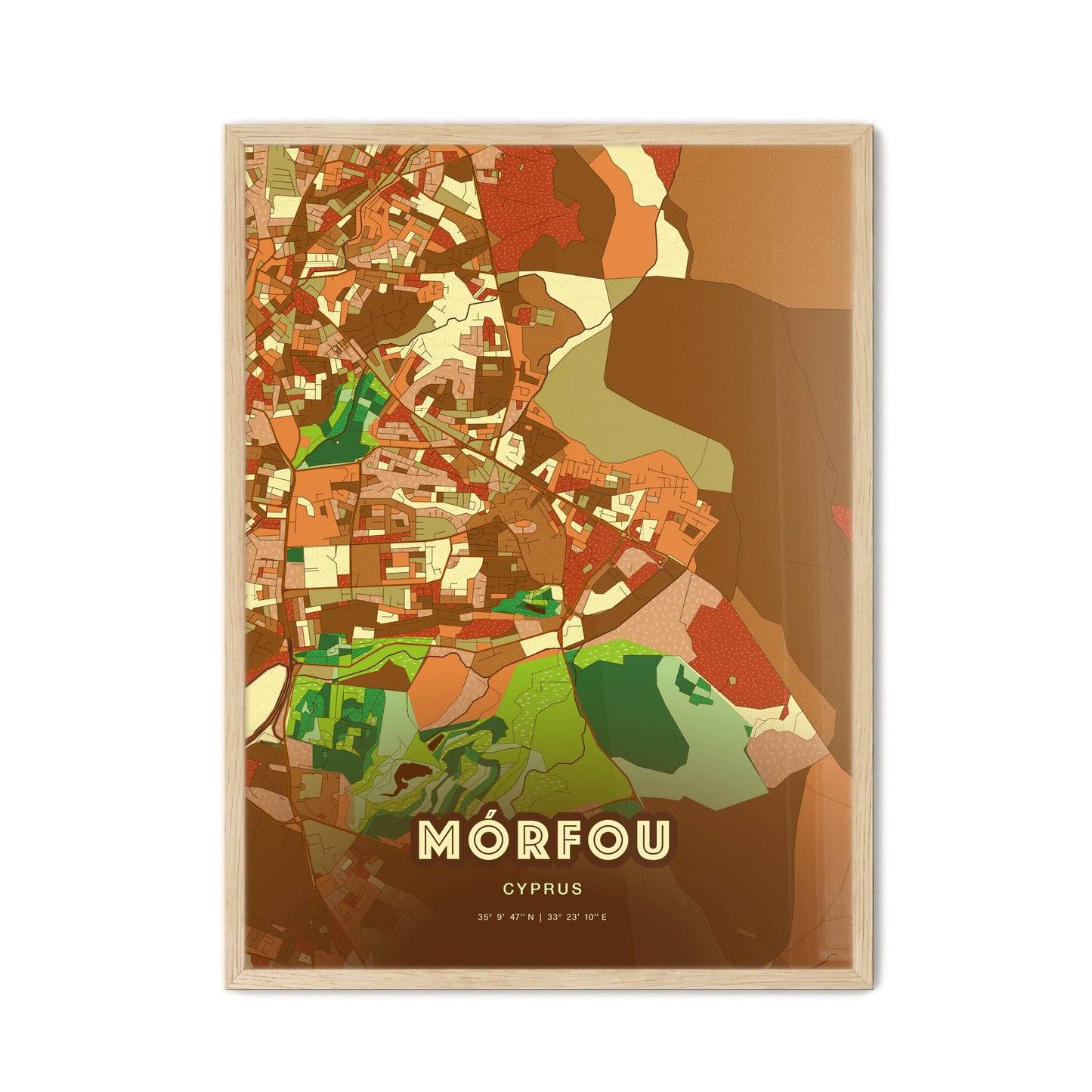 Colorful MÓRFOU CYPRUS Fine Art Map Farmhouse