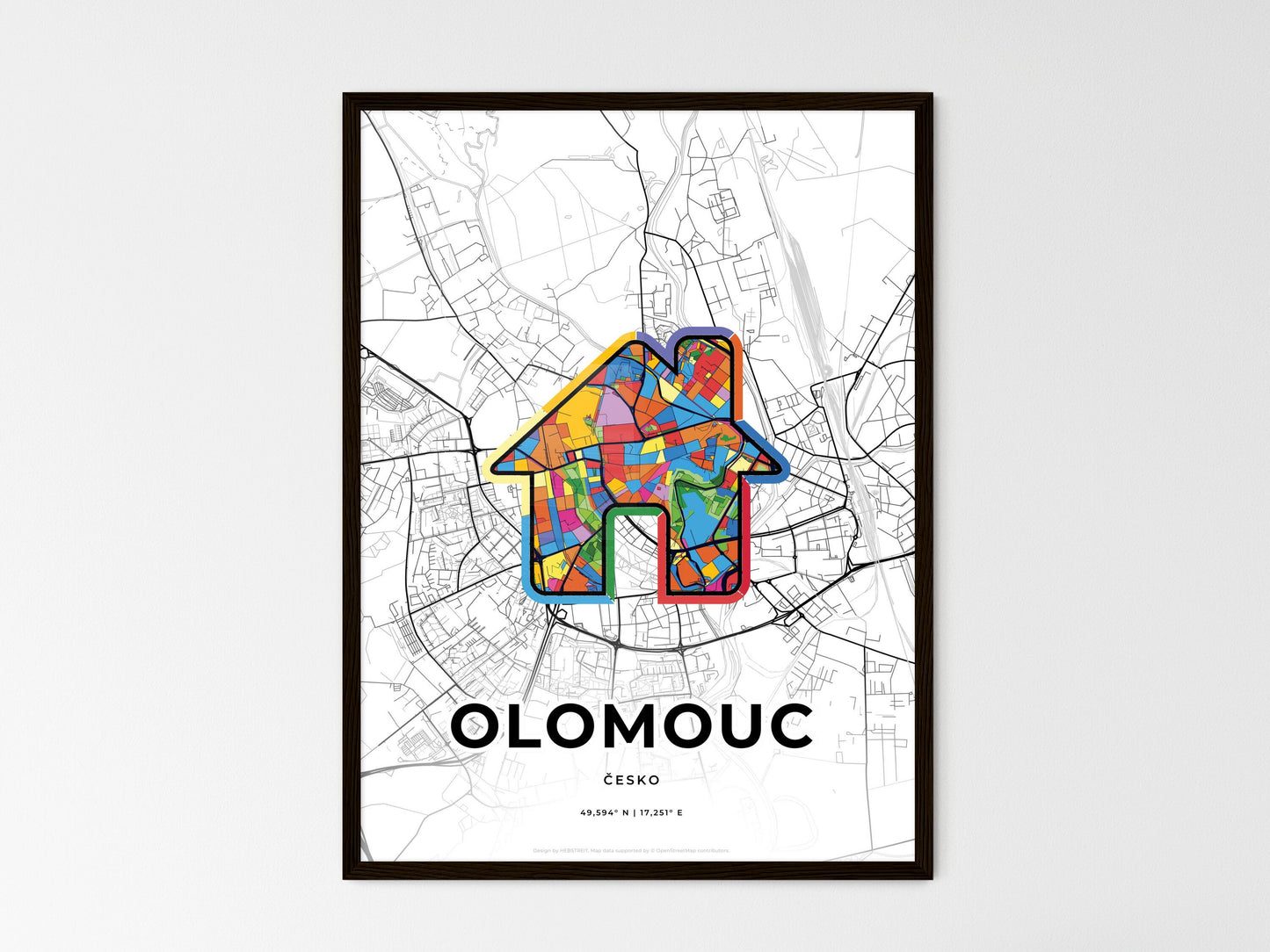 Olomouc Czechia wedding art map with home icon