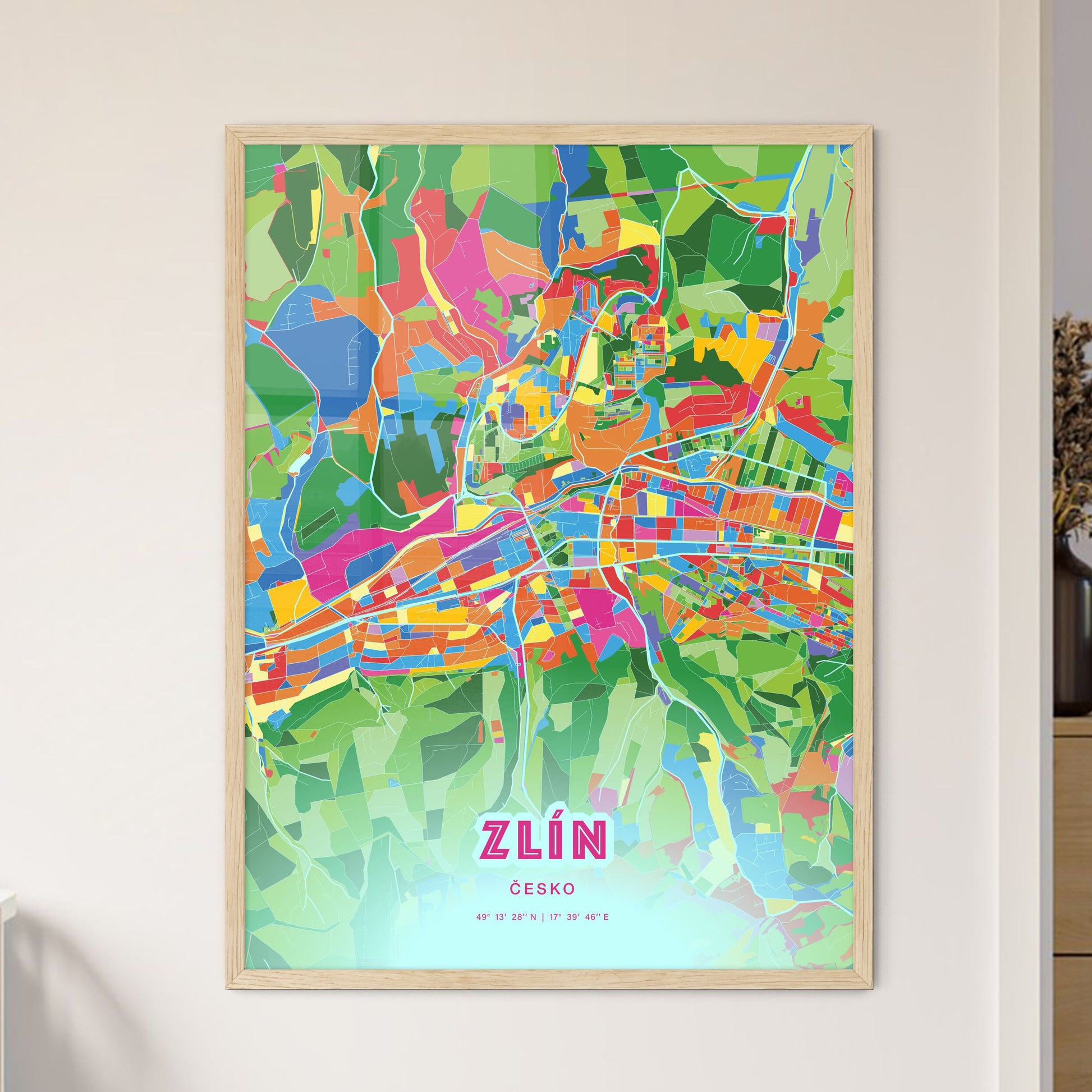 Colorful ZLÍN CZECHIA Fine Art Map Crazy Colors