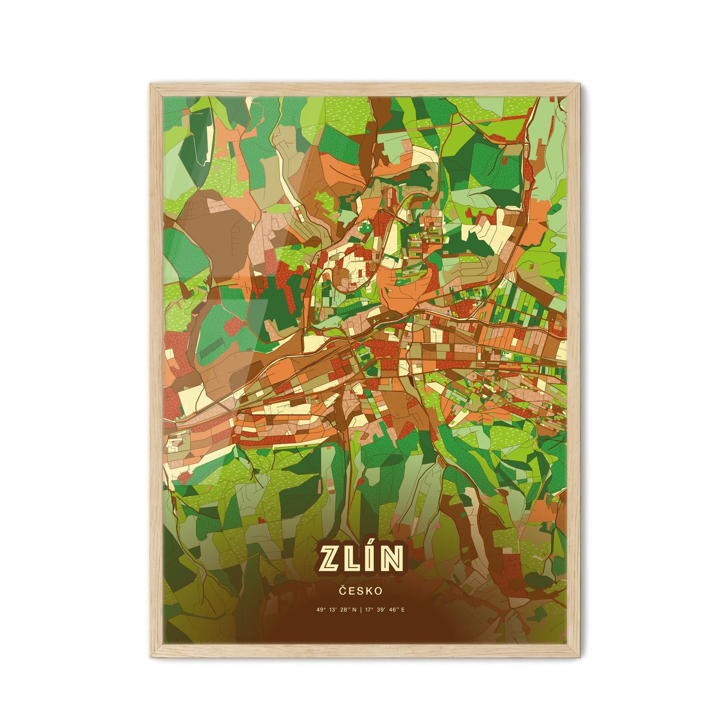 Colorful ZLÍN CZECHIA Fine Art Map Farmhouse