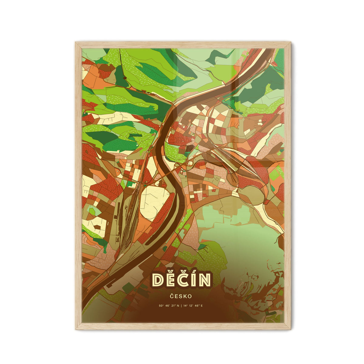 Colorful DĚČÍN CZECHIA Fine Art Map Farmhouse