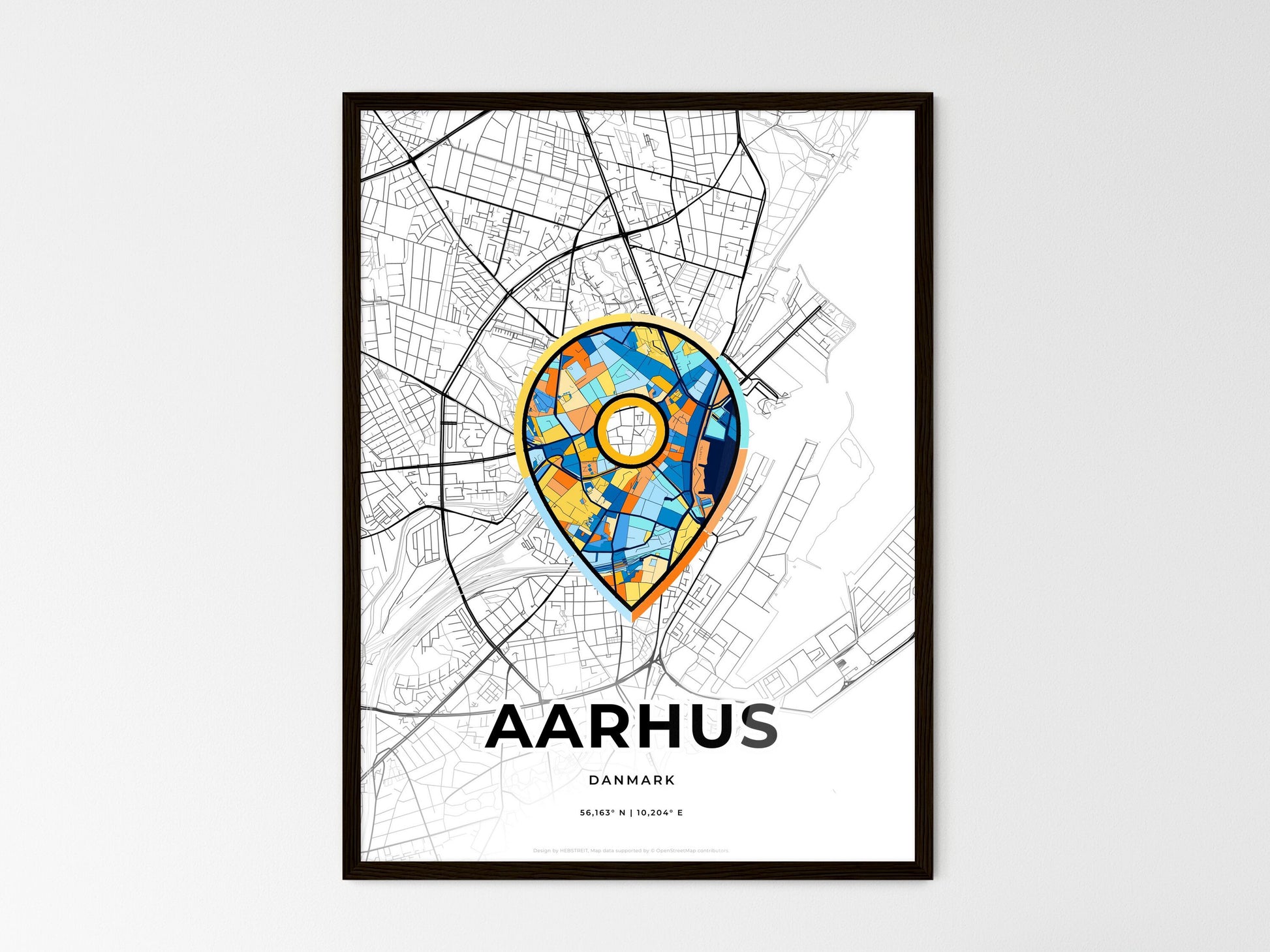 AARHUS DENMARK minimal art map with a colorful icon. Where it all began, Couple map gift. Style 1