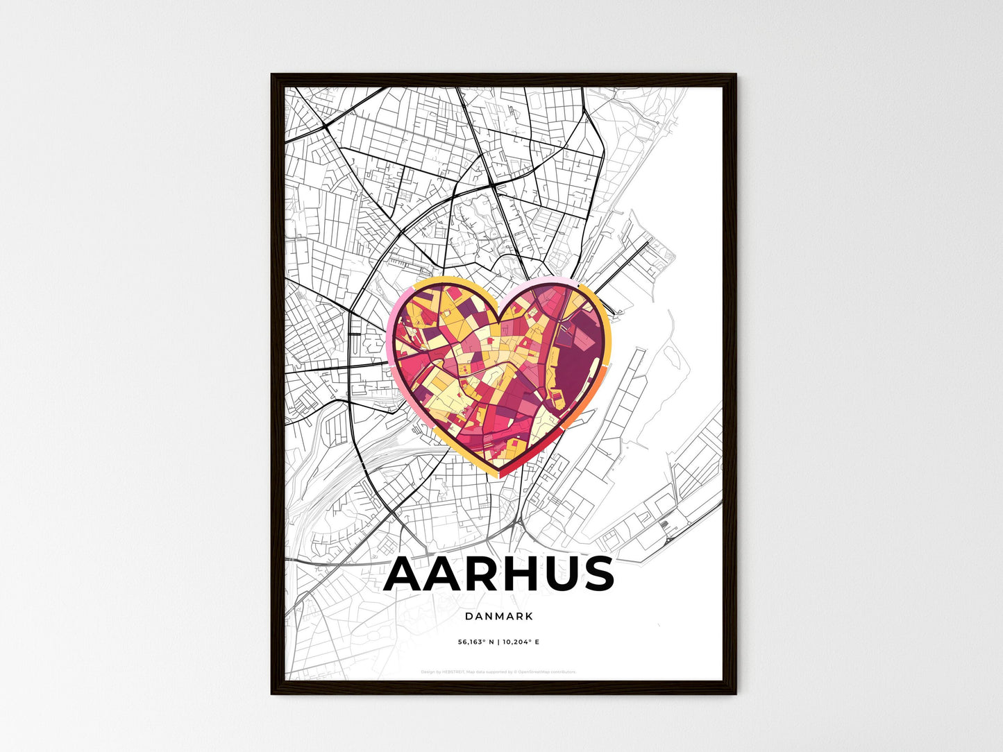 AARHUS DENMARK minimal art map with a colorful icon. Where it all began, Couple map gift. Style 2