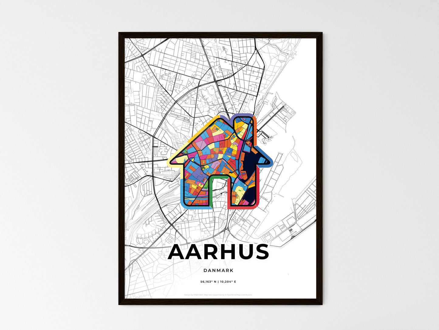 AARHUS DENMARK minimal art map with a colorful icon. Where it all began, Couple map gift. Style 3