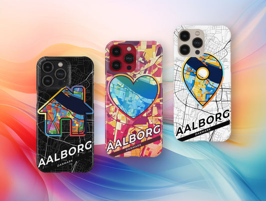 Aalborg Danmark slim phone case with colorful icon. Birthday, wedding or housewarming gift. Couple match cases.