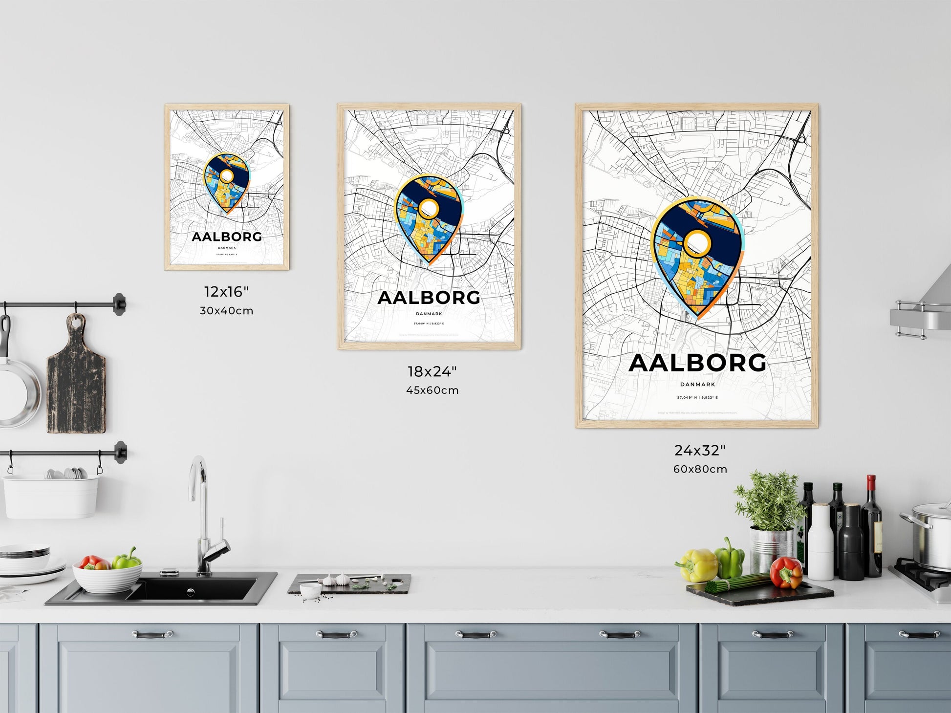 AALBORG DENMARK minimal art map with a colorful icon. Where it all began, Couple map gift.