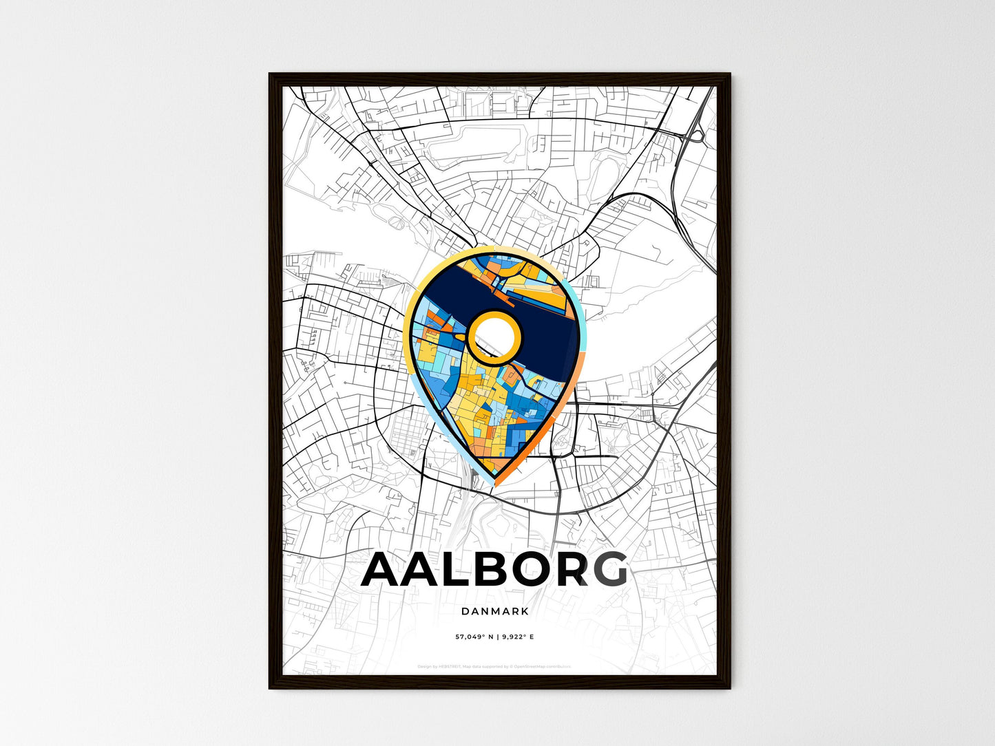 AALBORG DENMARK minimal art map with a colorful icon. Where it all began, Couple map gift. Style 1