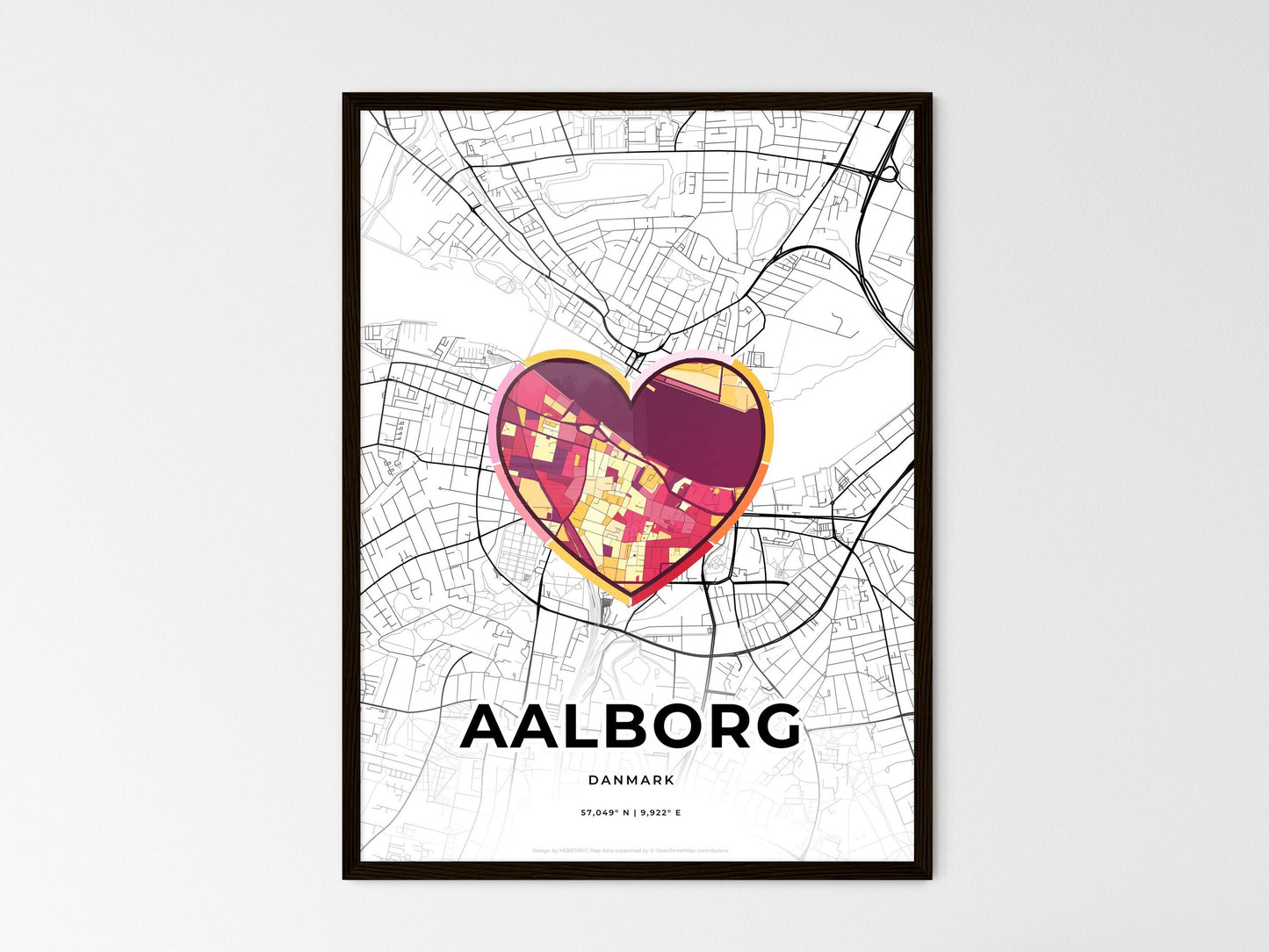 AALBORG DENMARK minimal art map with a colorful icon. Where it all began, Couple map gift. Style 2