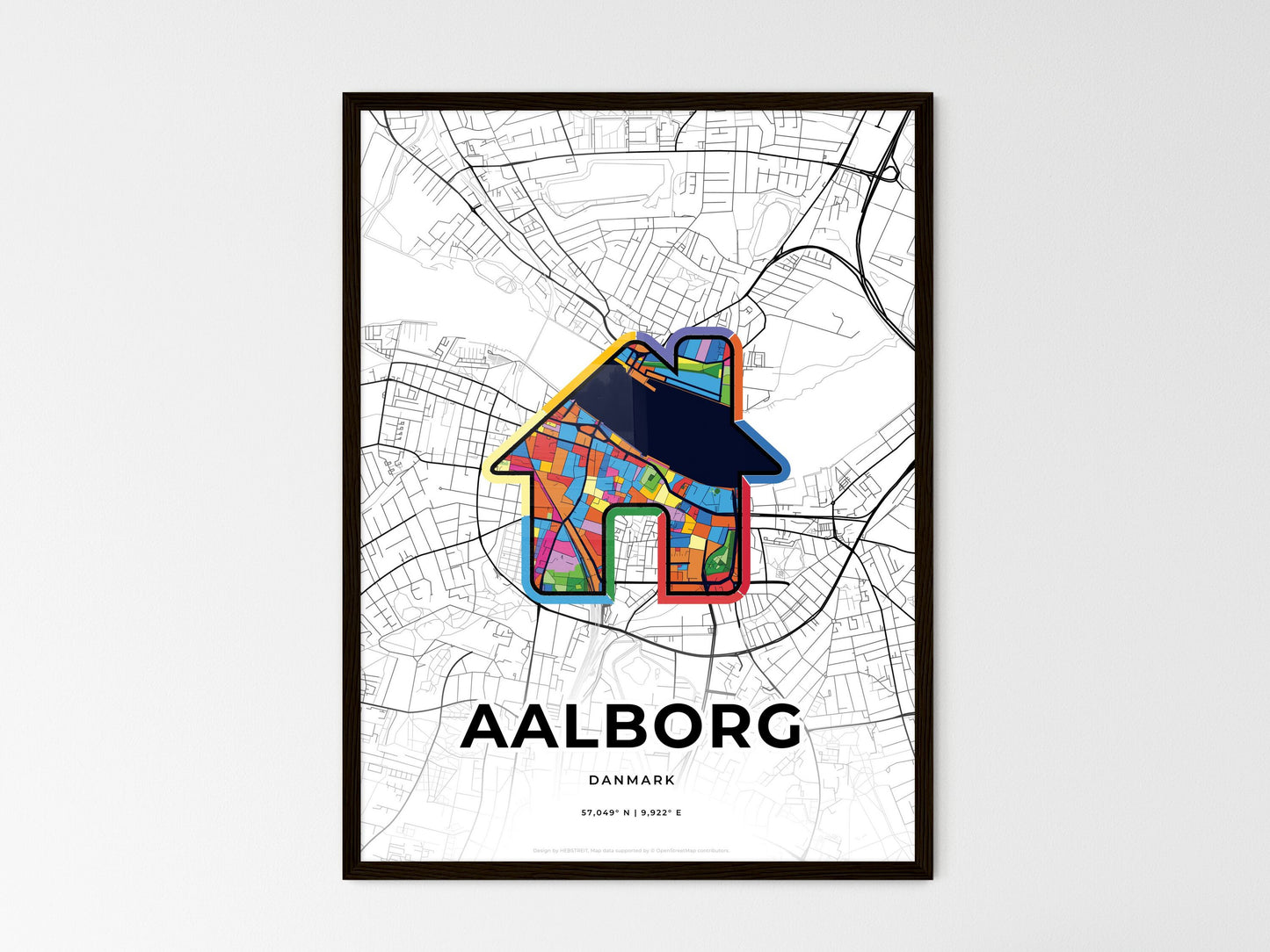AALBORG DENMARK minimal art map with a colorful icon. Where it all began, Couple map gift. Style 3