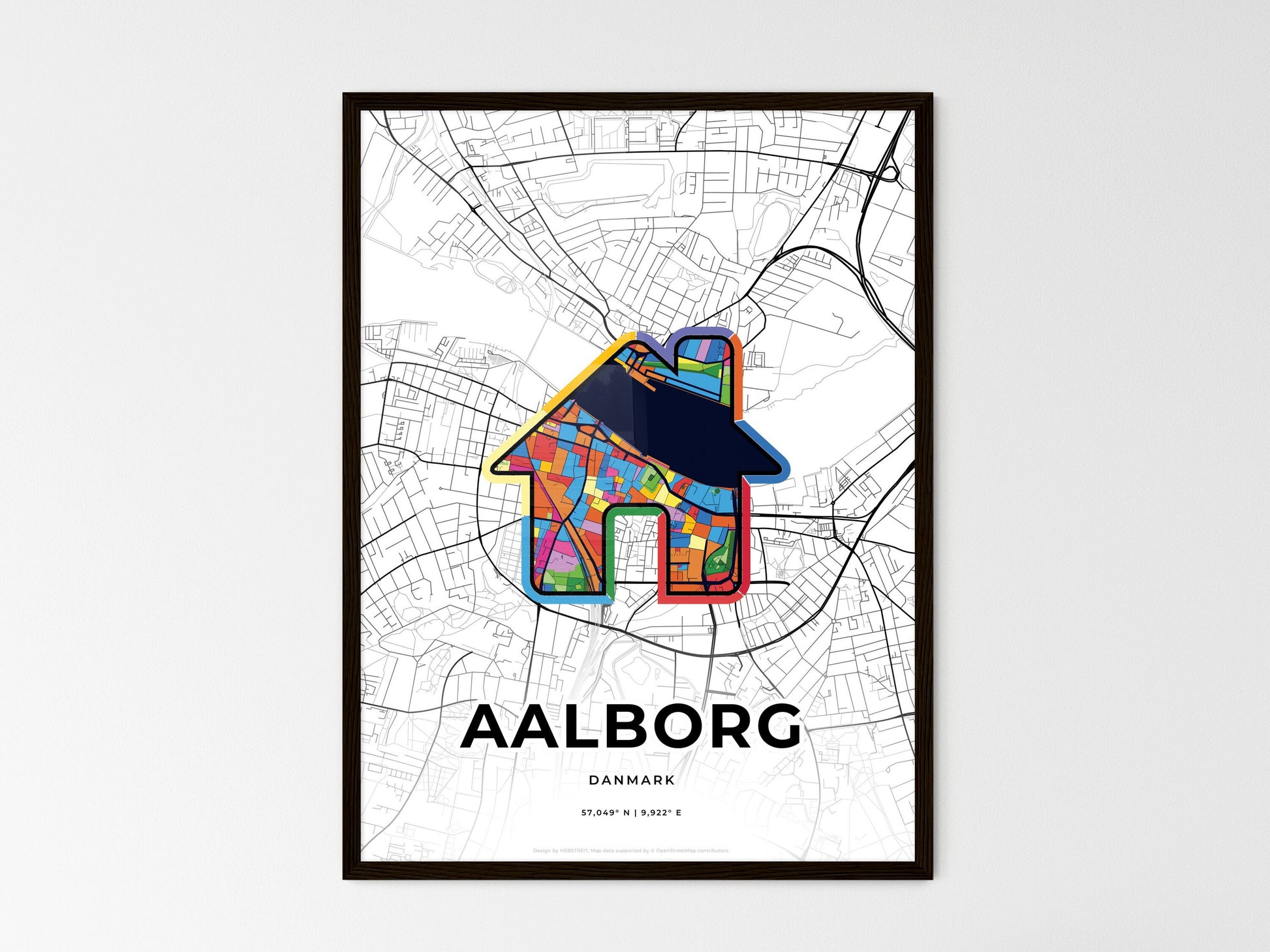 AALBORG DENMARK minimal art map with a colorful icon. Where it all began, Couple map gift. Style 3