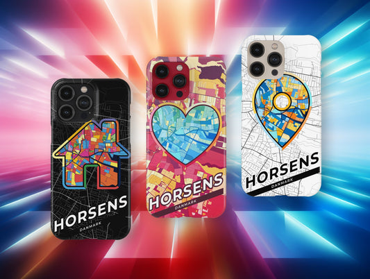 Horsens Danmark slim phone case with colorful icon. Birthday, wedding or housewarming gift. Couple match cases.