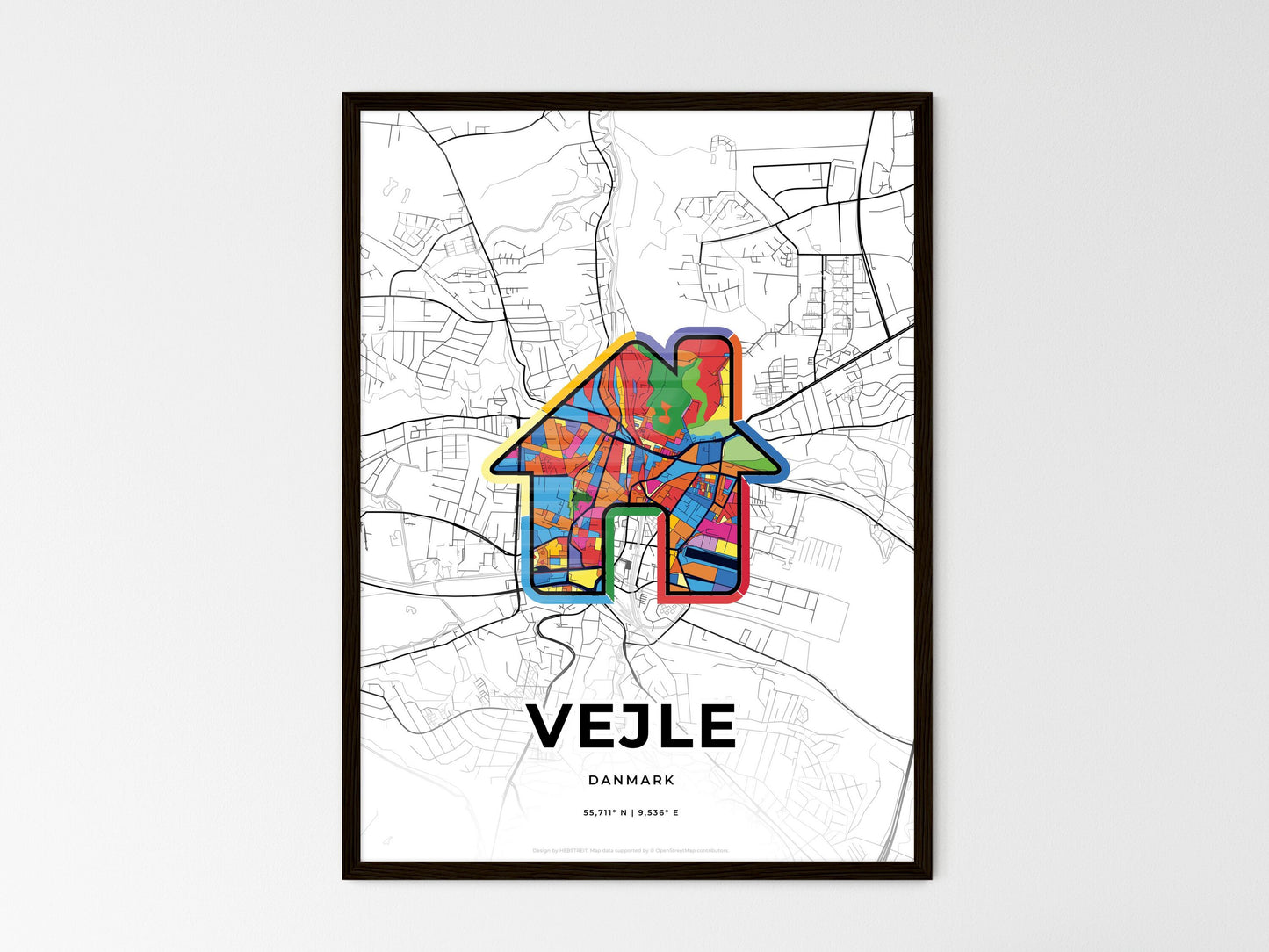 Vejle Denmark wedding art map with home icon