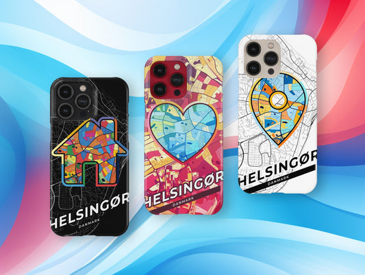 Helsingør Danmark slim phone case with colorful icon. Birthday, wedding or housewarming gift. Couple match cases.